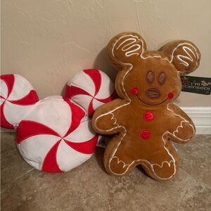 NEW WITH TAGS: 2019 Disney Parks Mickey Candy Cane & Gingerbread Pillow